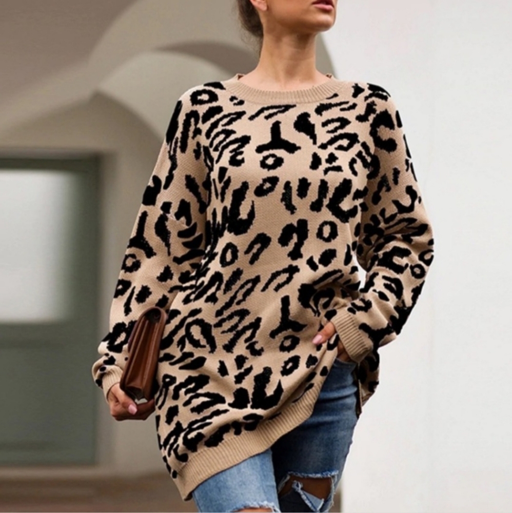 Leopard Print Sweater - Tan and Black